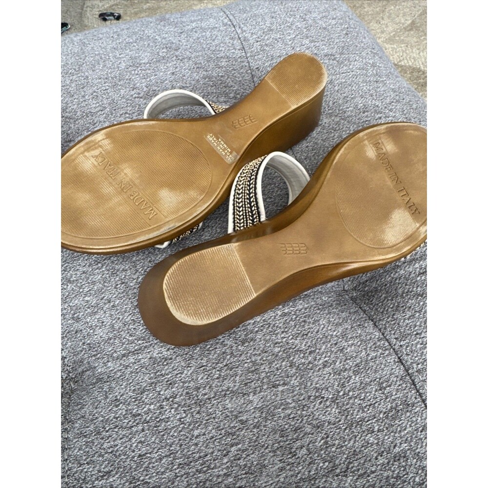 Toscanella Handmade Italy Ella Cream with Gold Black Accent Wedge Sandal SZ 9.5 - Picture 12 of 16